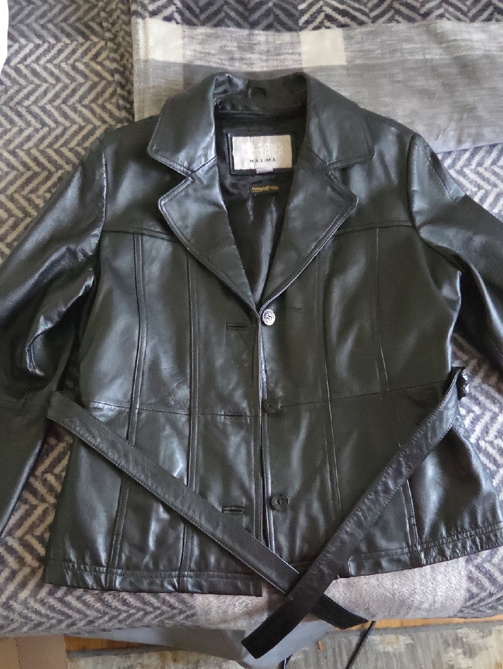 Wilsons Leather Black Belted Leather Blazer Jacket
